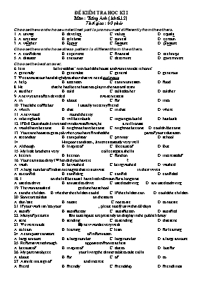Đề kiểm tra học kỳ I môn Tiếng Anh Lớp 12 (Có đáp án)